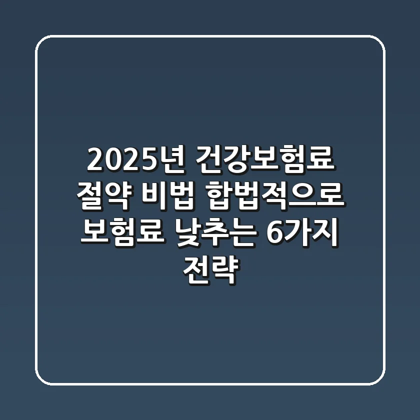2025년 건강보험료 절약 비법: 합법적으로 보험료 낮추는 6가지 전략