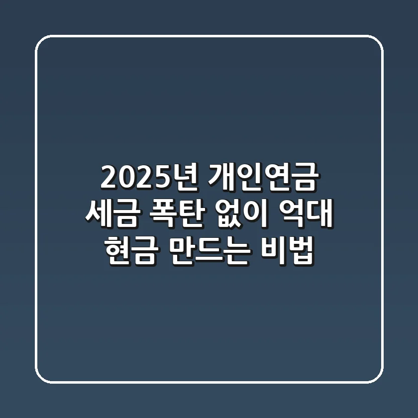 2025년 개인연금, 세금 폭탄 없이 '억대 현금' 만드는 비법