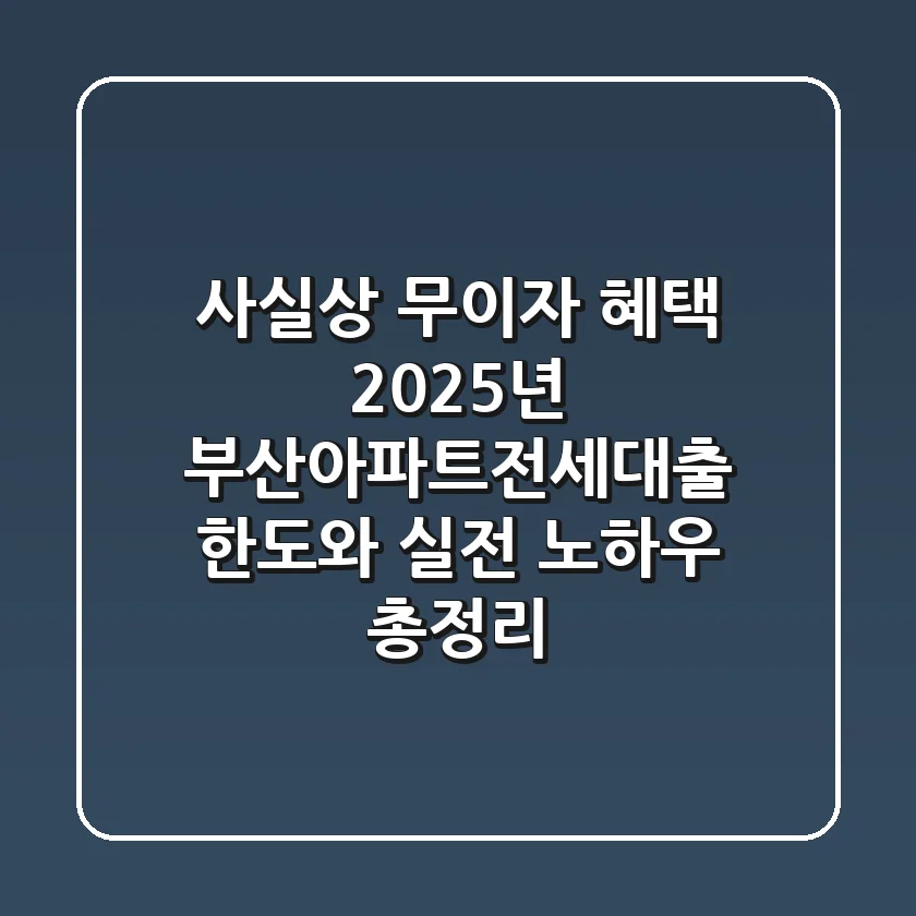 "사실상 무이자 혜택?", 2025년 부산아파트전세대출 한도와 실전 노하우 총정리