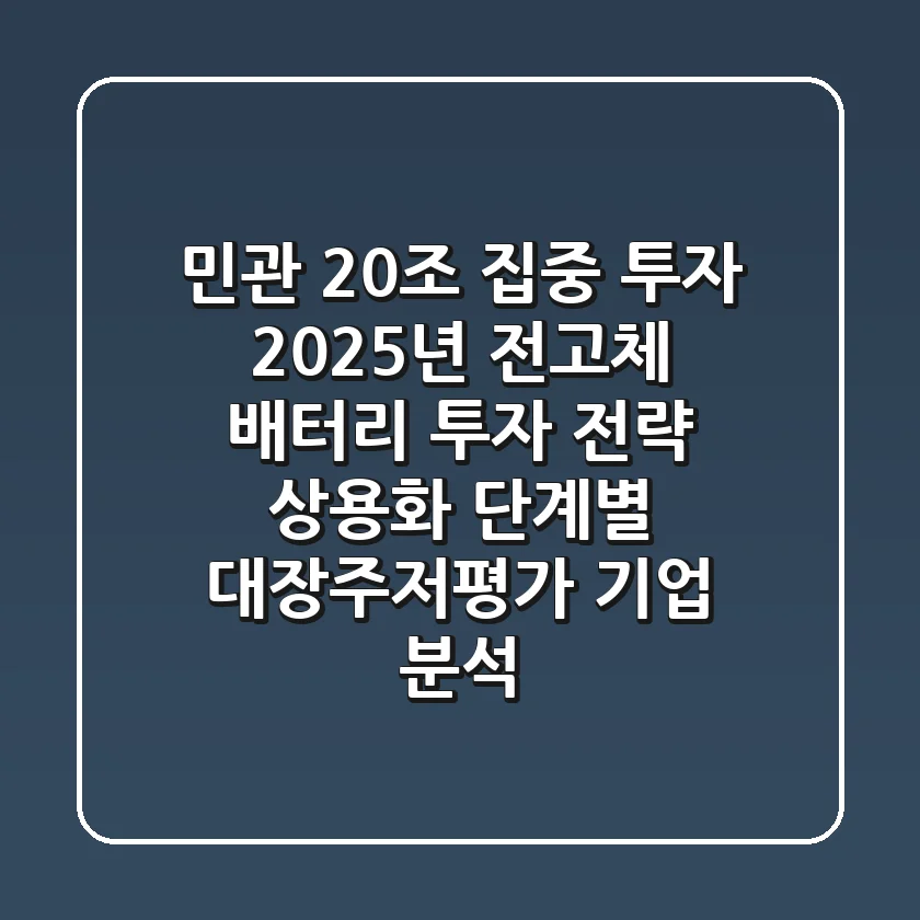 "민관 20조 집중 투자", 2025년 전고체 배터리 투자 전략: 상용화 단계별 대장주·저평가 기업 분석