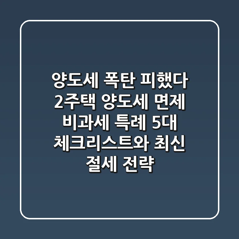 "양도세 폭탄 피했다", 2주택 양도세 면제 비과세 특례 5대 체크리스트와 최신 절세 전략