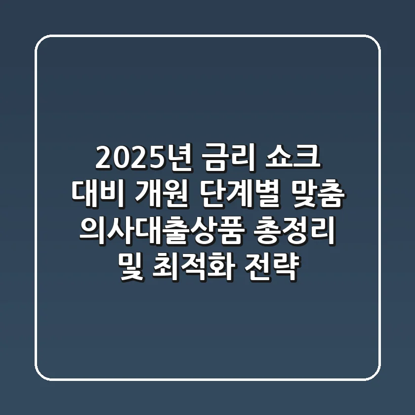 "2025년 금리 쇼크 대비", 개원 단계별 맞춤 의사대출상품 총정리 및 최적화 전략
