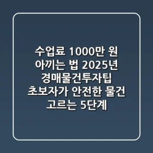 "수업료 1,000만 원 아끼는 법", 2025년 경매물건투자팁: 초보자가 '안전한 물건' 고르는 5단계