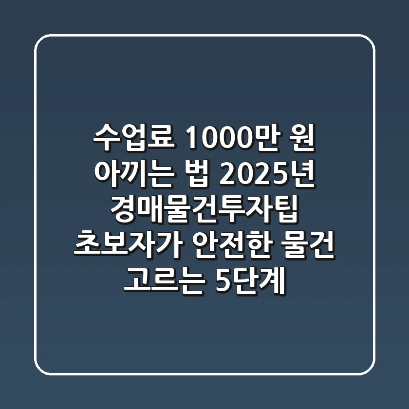 "수업료 1,000만 원 아끼는 법", 2025년 경매물건투자팁: 초보자가 '안전한 물건' 고르는 5단계