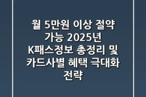 “월 5만원 이상 절약 가능?”, 2025년 K패스정보 총정리 및 카드사별 혜택 극대화 전략