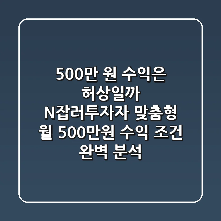 "500만 원 수익은 허상일까?", N잡러·투자자 맞춤형 월 500만원 수익 조건 완벽 분석