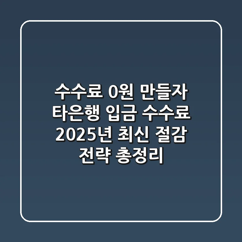 "수수료 0원 만들자", 타은행 입금 수수료 2025년 최신 절감 전략 총정리