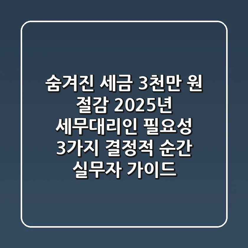 "숨겨진 세금 3천만 원 절감", 2025년 세무대리인 필요성 3가지 결정적 순간 (실무자 가이드)