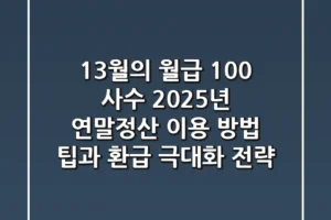 “13월의 월급 100% 사수”, 2025년 연말정산 이용 방법 팁과 환급 극대화 전략
