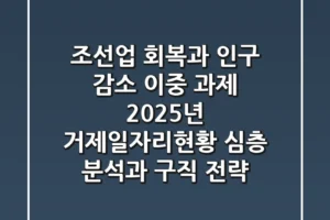 “조선업 회복과 인구 감소 이중 과제”, 2025년 거제일자리현황 심층 분석과 구직 전략