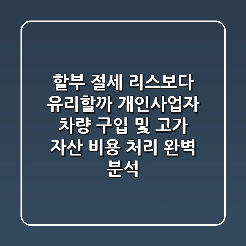 "할부 절세, 리스보다 유리할까?" 개인사업자 차량 구입 및 고가 자산 비용 처리 완벽 분석